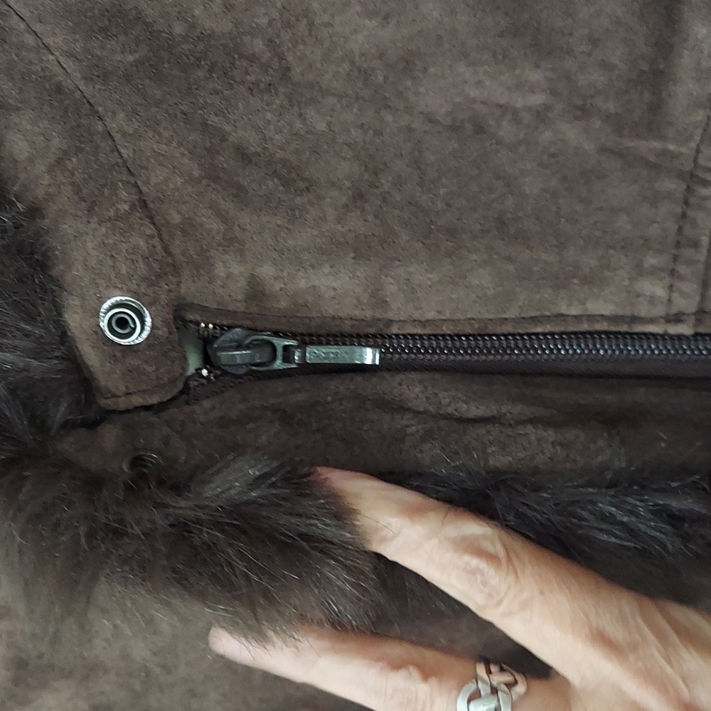 Coldwater Creek Jacket,‎ Size XL, Suede Leather, Brown, Faux Fur Details, Lined - Picture 5 of 7